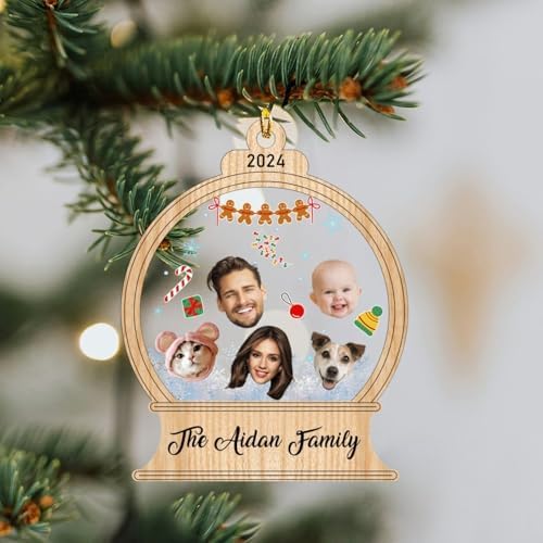 Custom Photo Christmas Ornaments 2024 - Snow Globe Family Decor for 2-7 Members