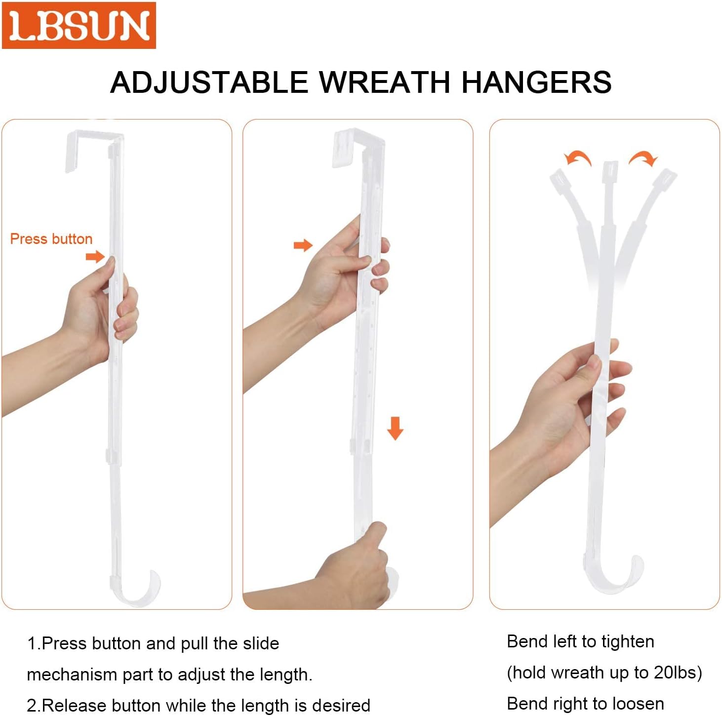 Adjustable Wreath Hanger for Door 20lbs Capacity White and Nickel