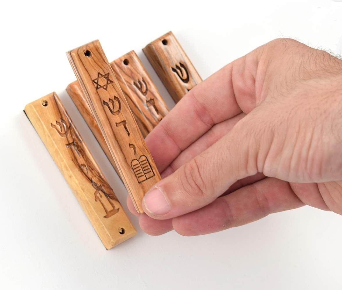Peer Hastam Olive Wood Mezuzah Cases Set of 5
