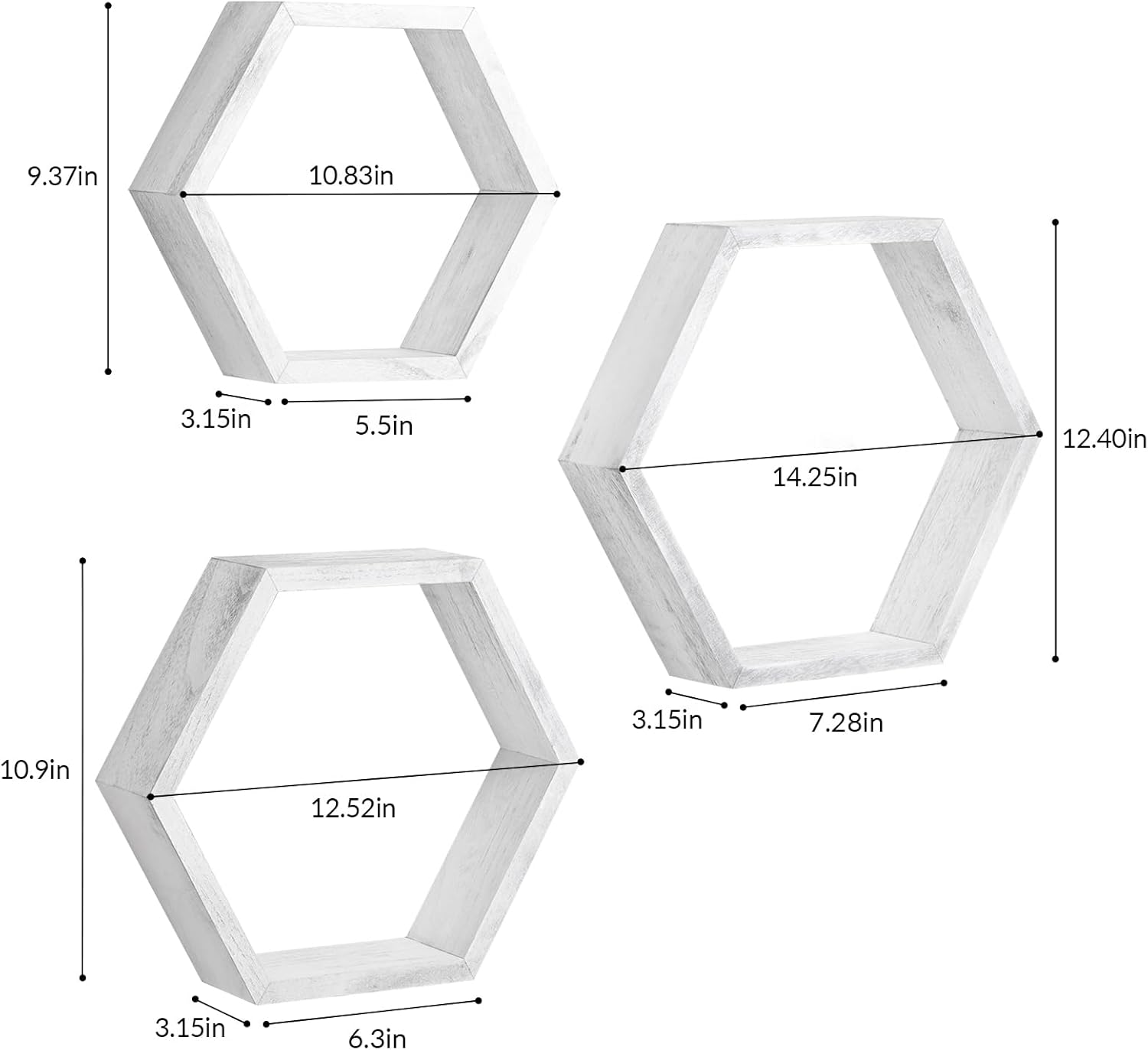 YBING Hexagon Floating Shelves Set of 6 Grey-White