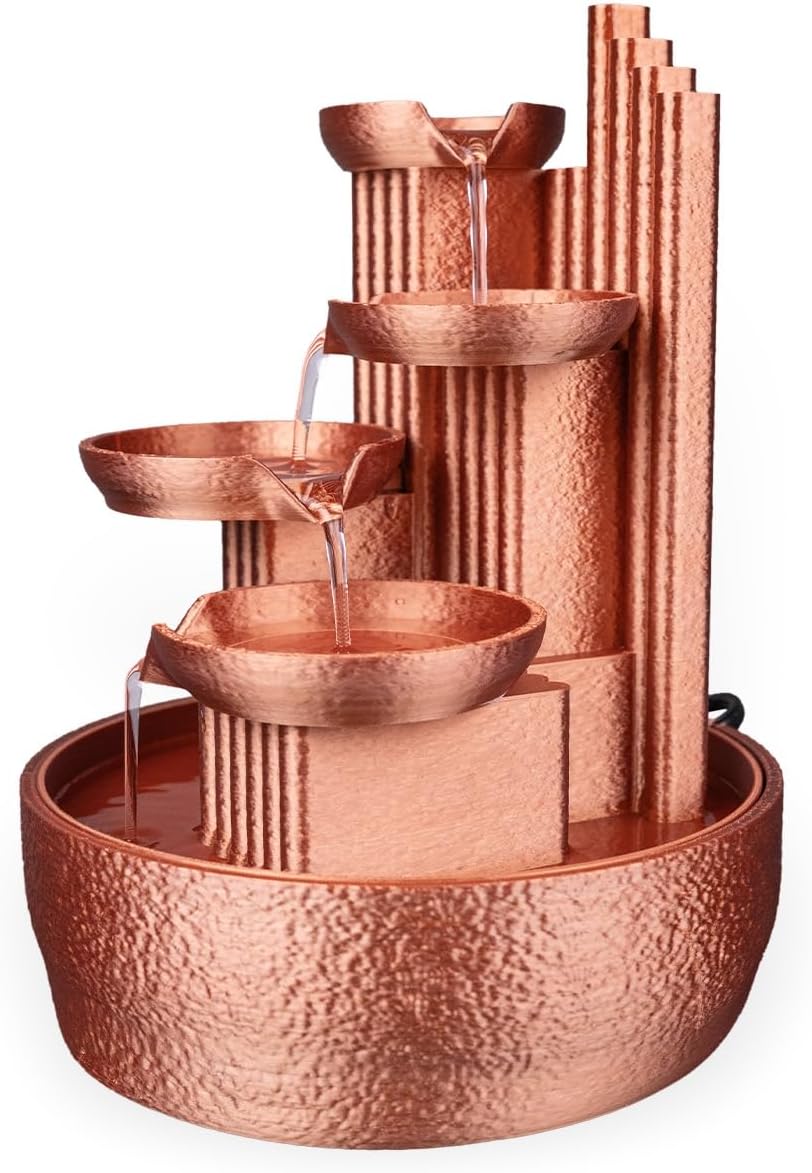 4-Tier Copper-Colored Tabletop Water Fountain with 85W x 85L x 7H Inches