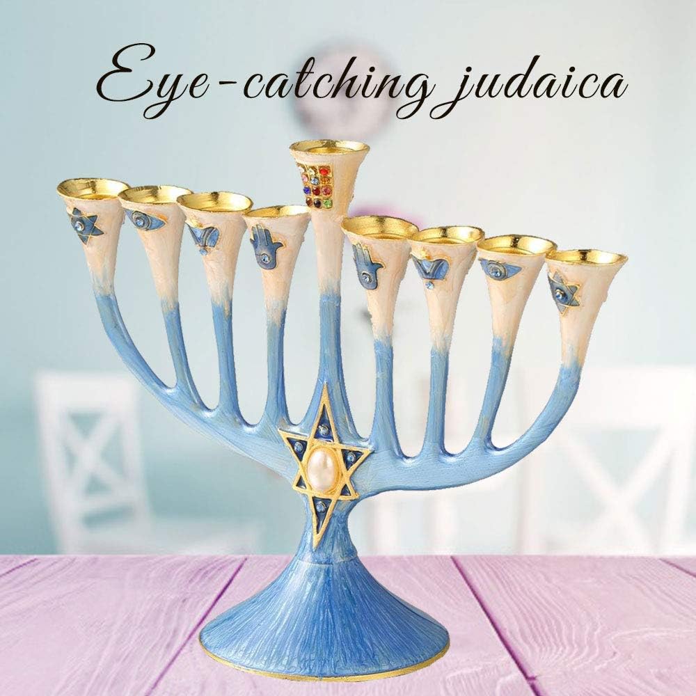 Matashi Hand Painted Enamel Menorah with Crystals and Gold Accents