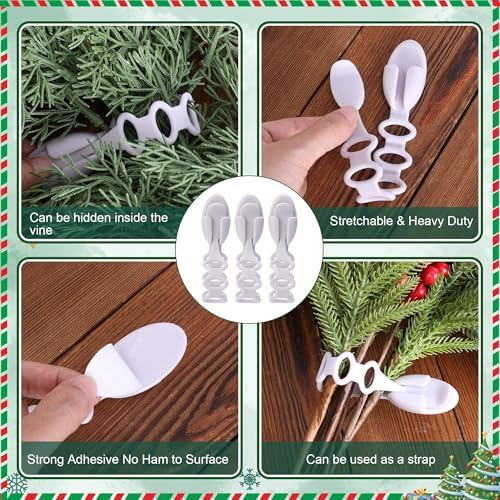 6 Pcs Christmas Wreath Holder Ties - 85 Inch Adhesive Silicone Straps