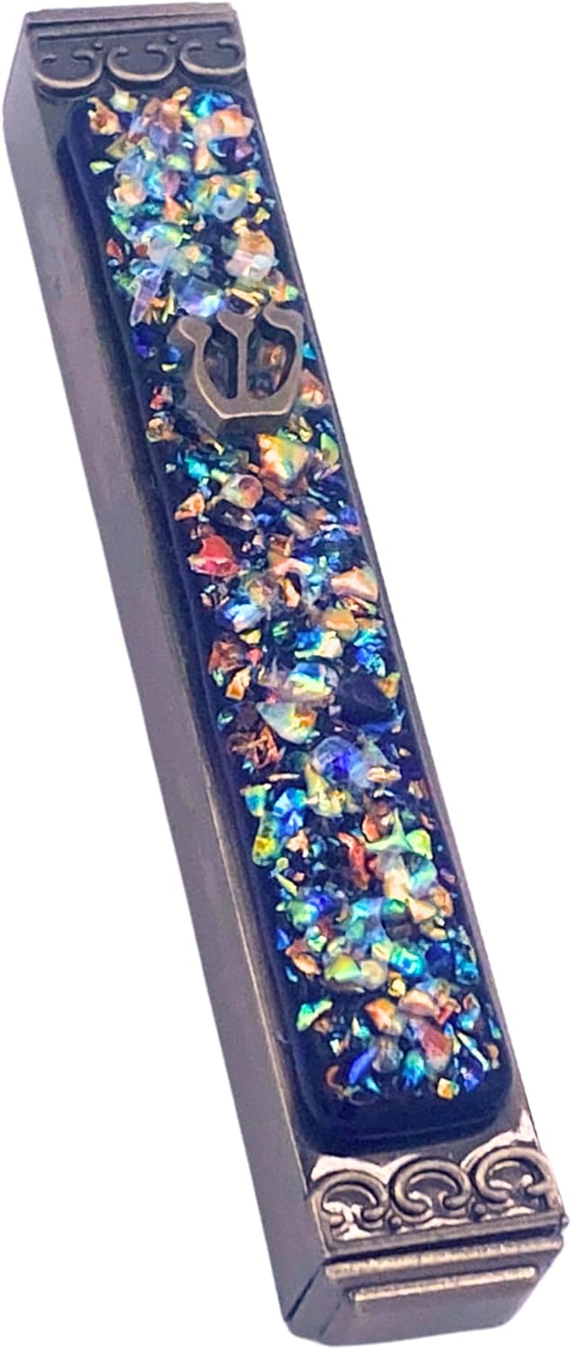 Sparkling Art Glass Mezuzah - 35 Inch Blue