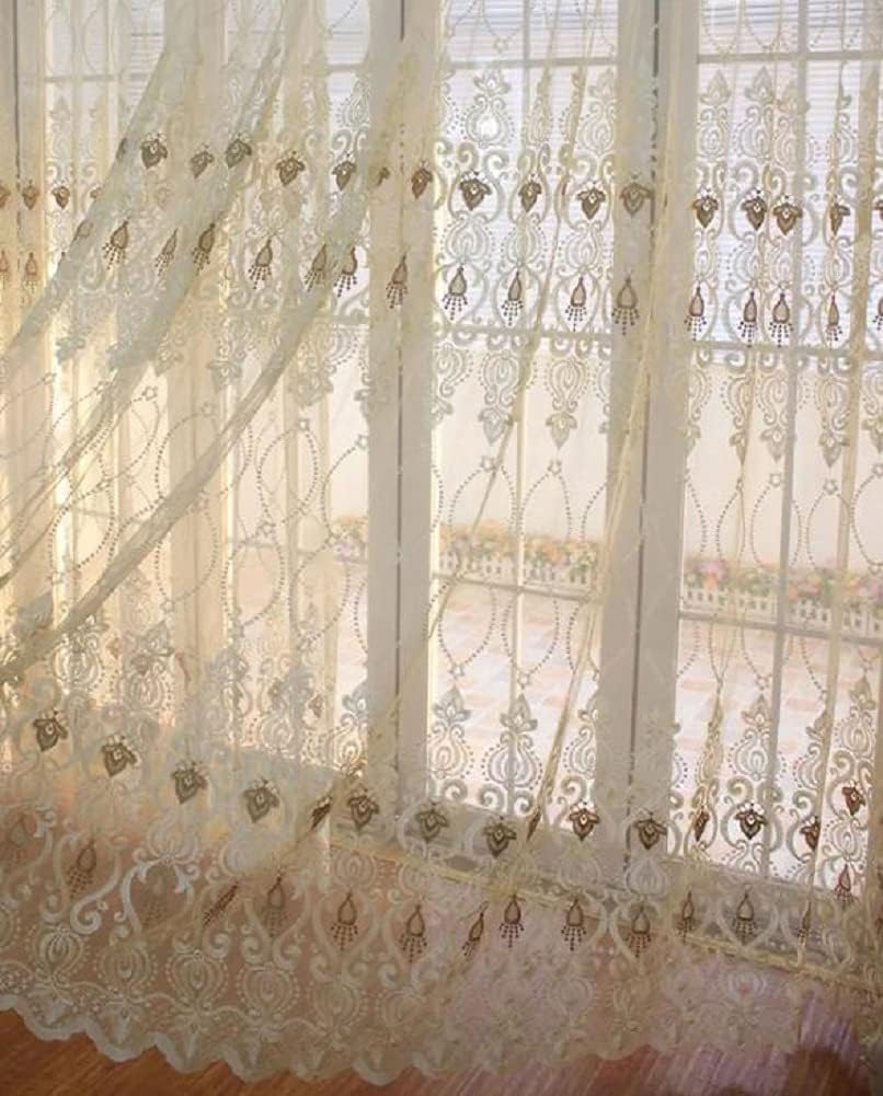European Style Floral Geometry Embroidery Sheer Curtain Panel