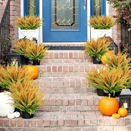 Yellow Artificial Grass 24 PCS UV Resistant Outdoor Decor