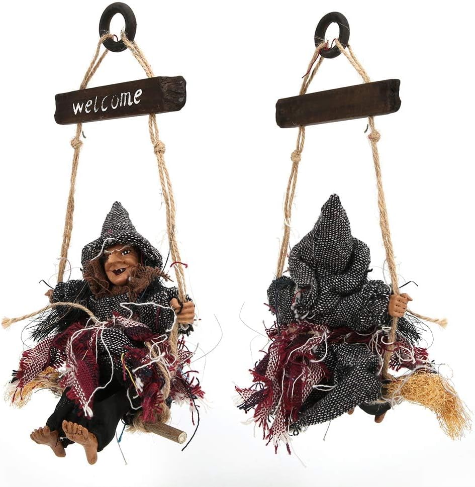 VINGVO Halloween Witch Broom Door Wreath Decor