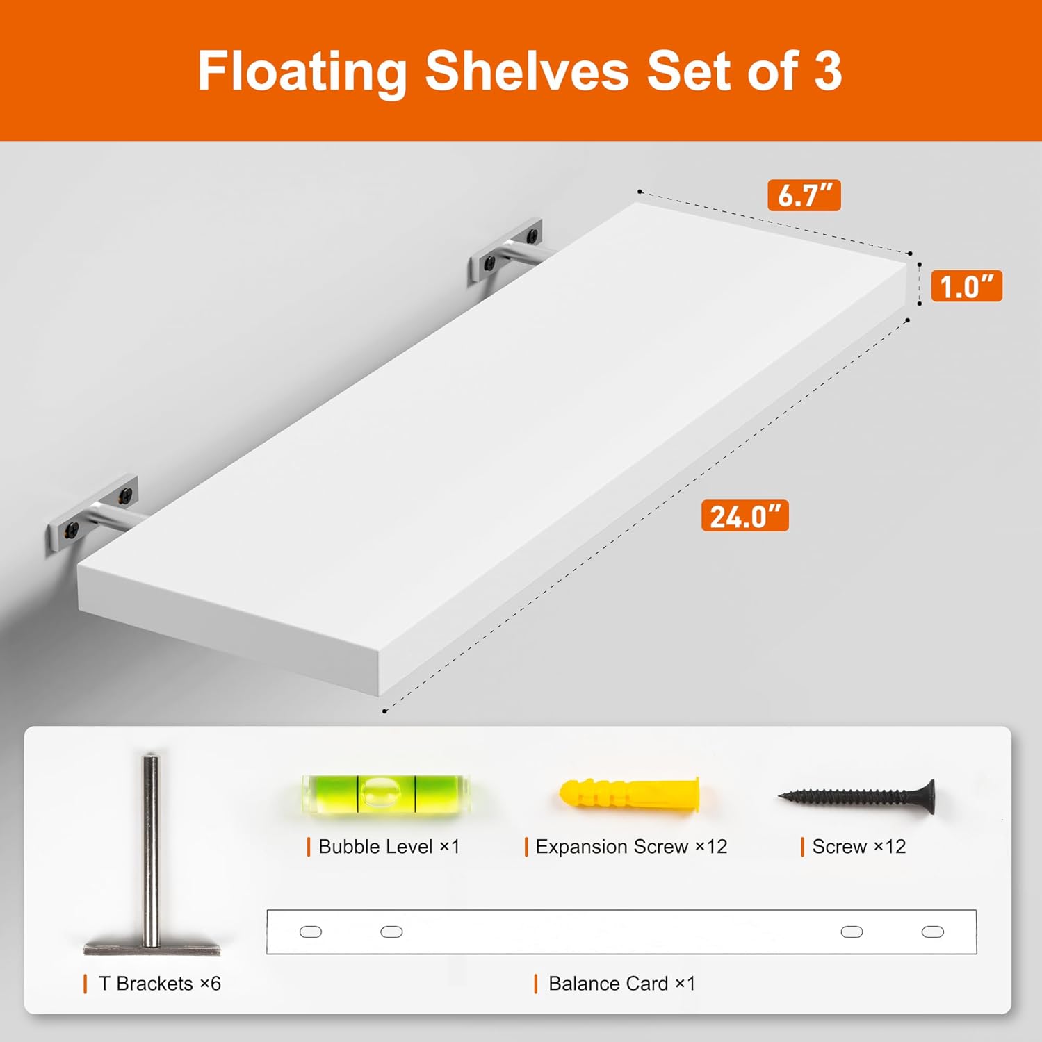 White Wood Floating Shelves Set of 3 for Wall