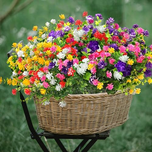 Artificial Plants Flowers for Outdoors 12 Bundles