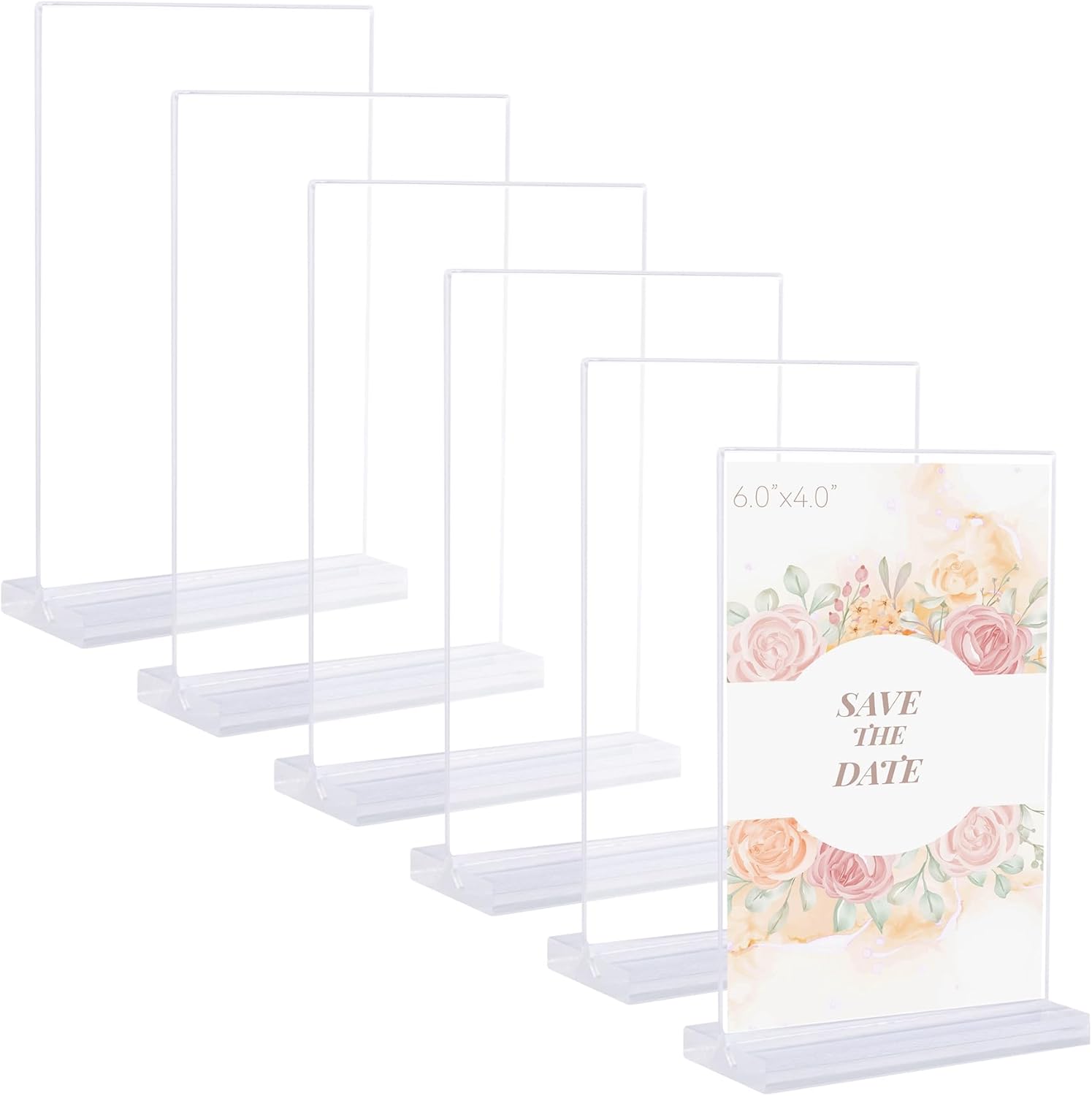 Framendino 6 Pack Clear Acrylic T-Shape Photo Frame Holders