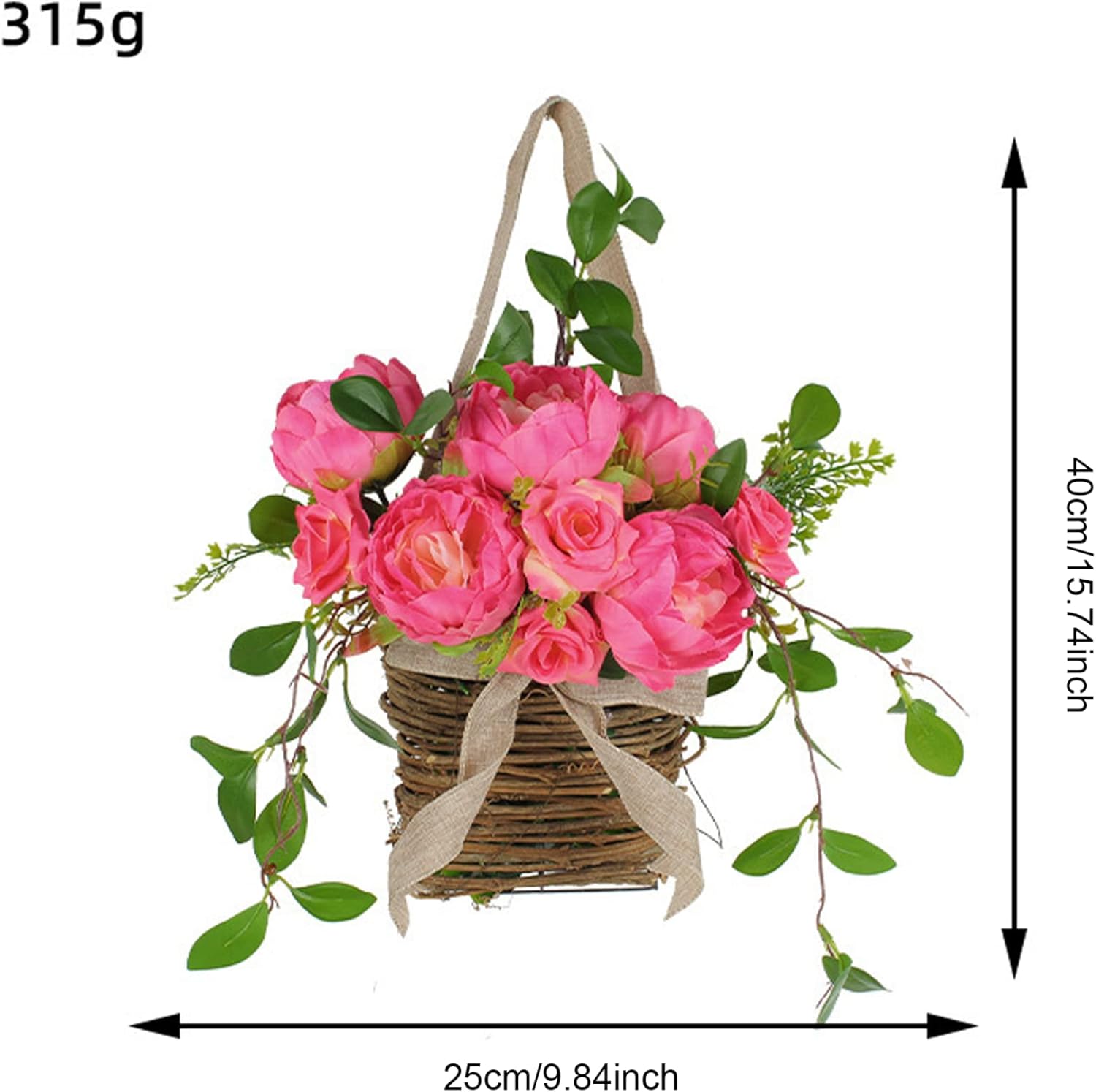 Peony Door Wreath Basket for Front Door Flowers Spring Welcome Decor
