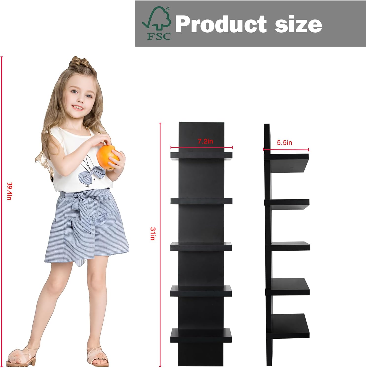 5 Tier Floating Wall Shelves Black Modern Design