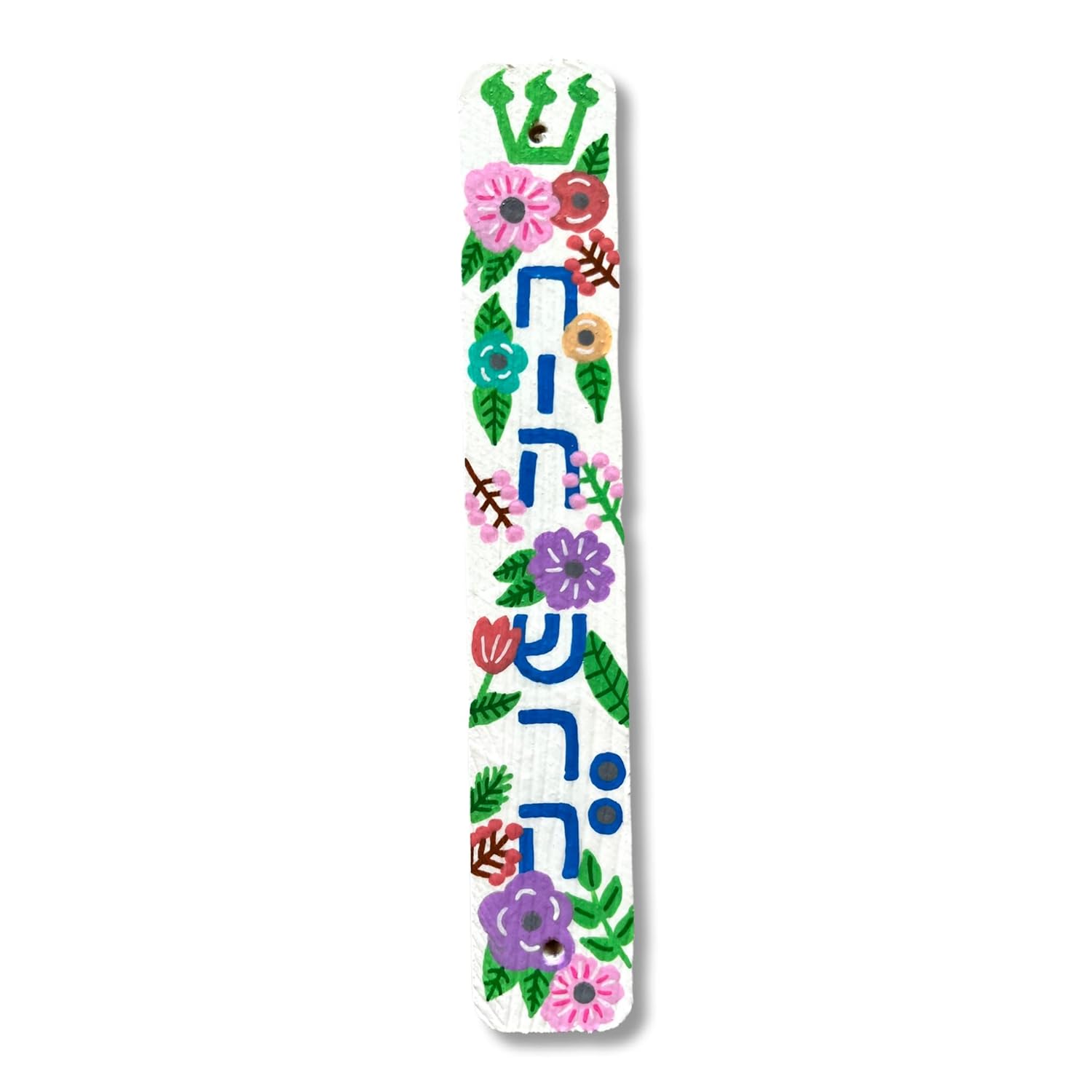 Flower Mezuzah Personalized Wood Scroll Case