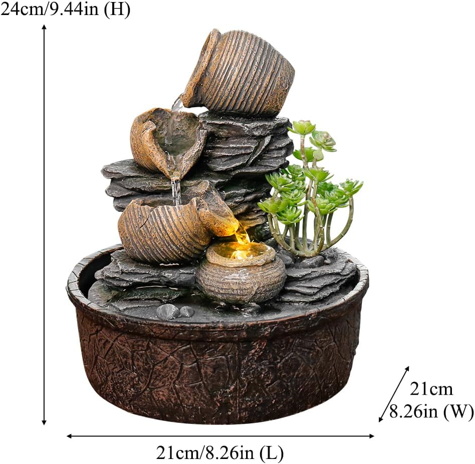 Pottery Rock Tabletop Fountain with LED Lights