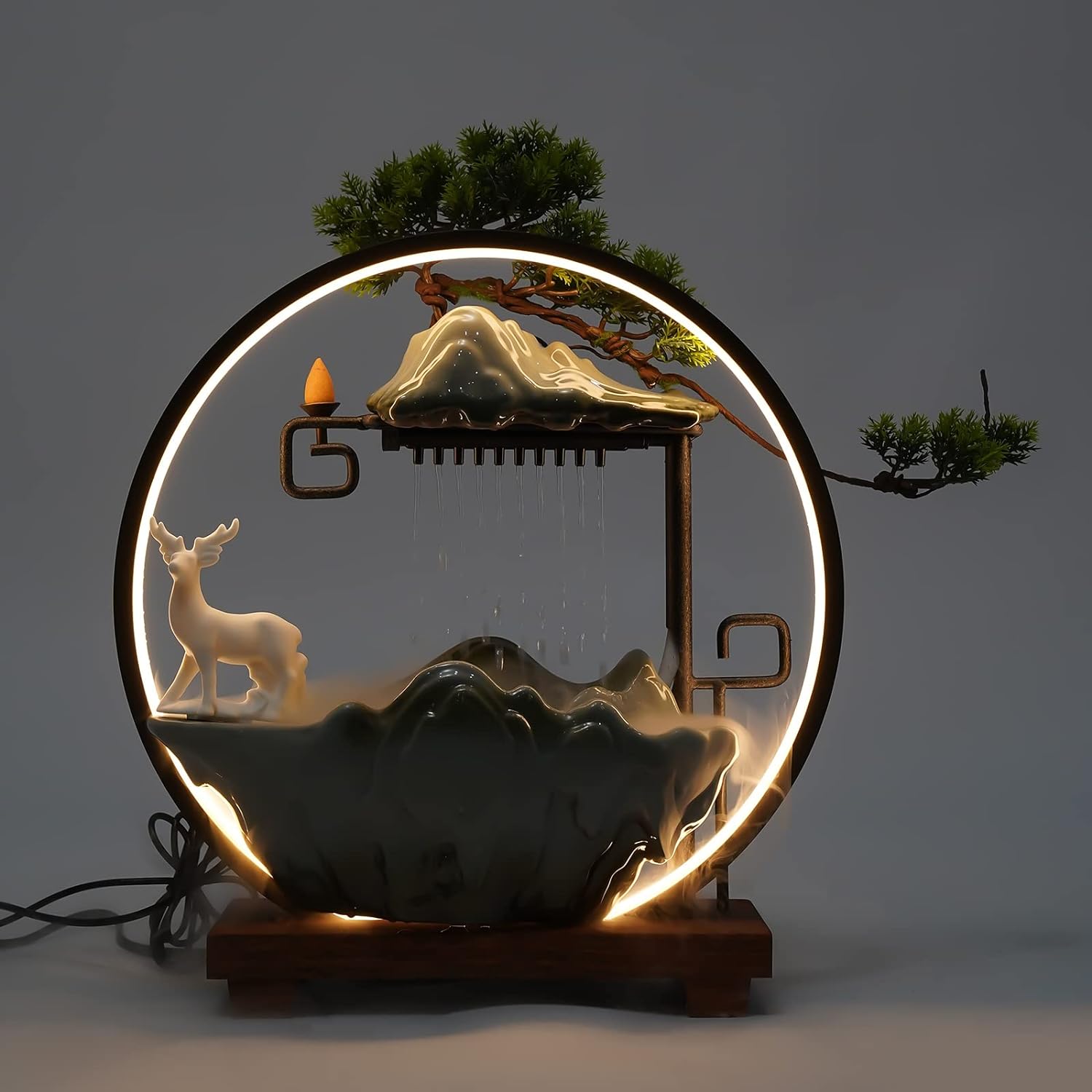 Headery Indoor Water Fountain with LED Light and Incense Holder