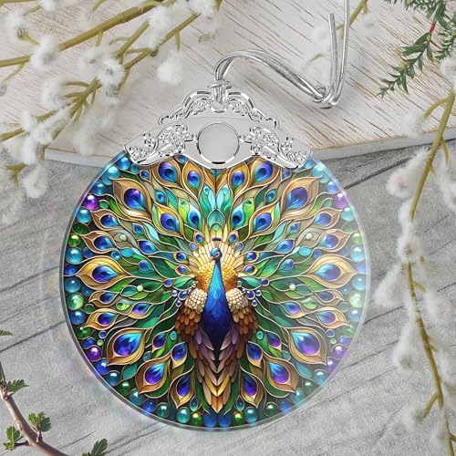 PEMIRSAYO Peacock Stained Glass Christmas Ornament