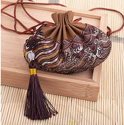 4 Pcs Embroidered Seawater Texture Drawstring Gift Bags with Tassel