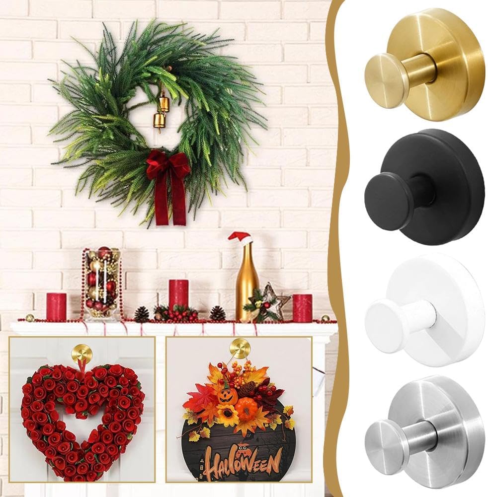 2 Pack Stainless Steel Wreath Hanger - Front Door Garland Hanger with Suction Cup