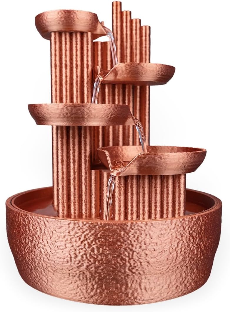 4-Tier Copper-Colored Tabletop Water Fountain with 85W x 85L x 7H Inches