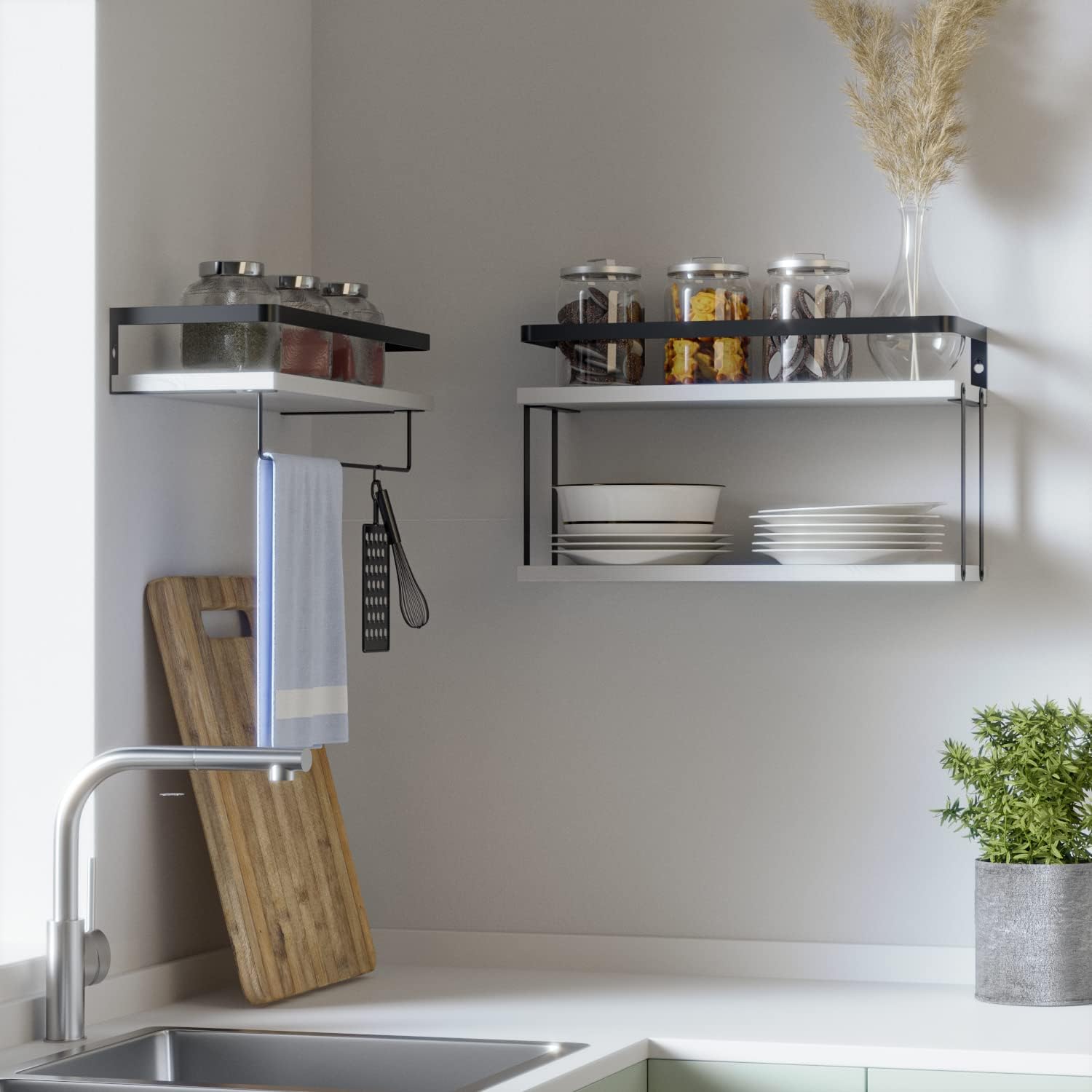 RICHER HOUSE 21 Tier Floating Wall Shelves Set of 2 - White