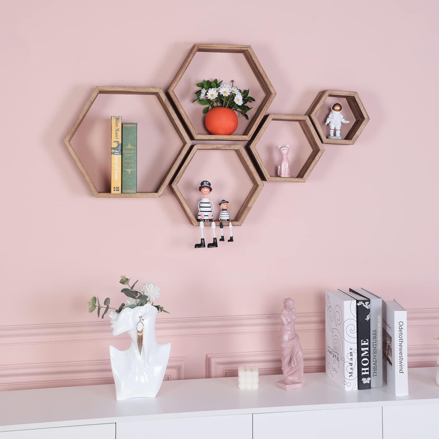 PHOENANCEE Hexagon Floating Shelves Set of 5
