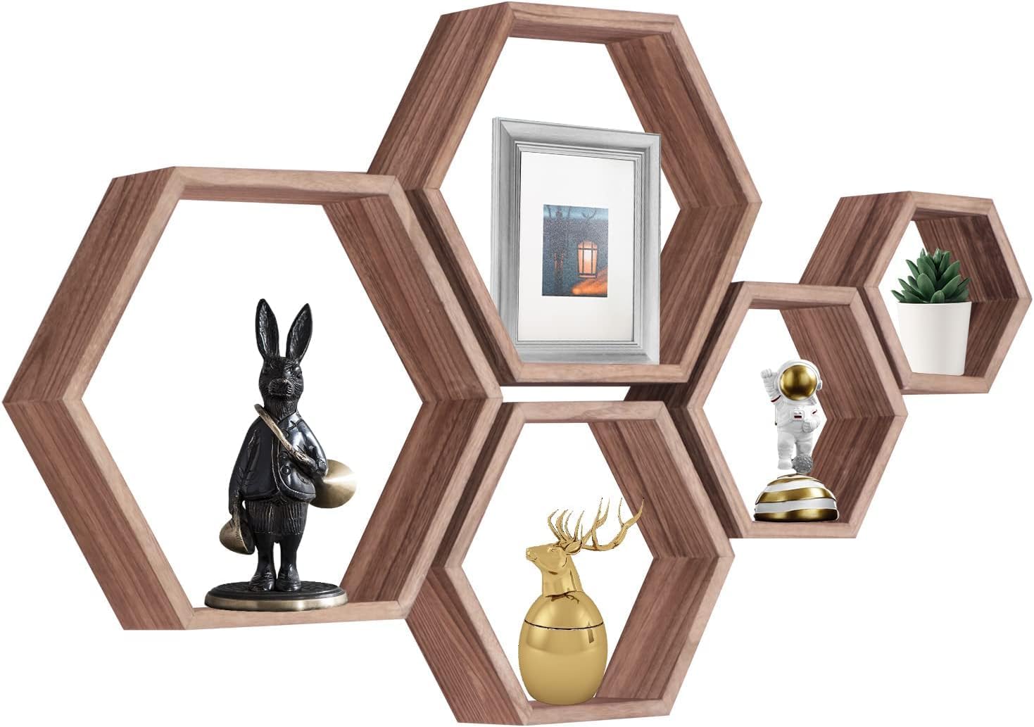 PHOENANCEE Hexagon Floating Shelves Set of 5