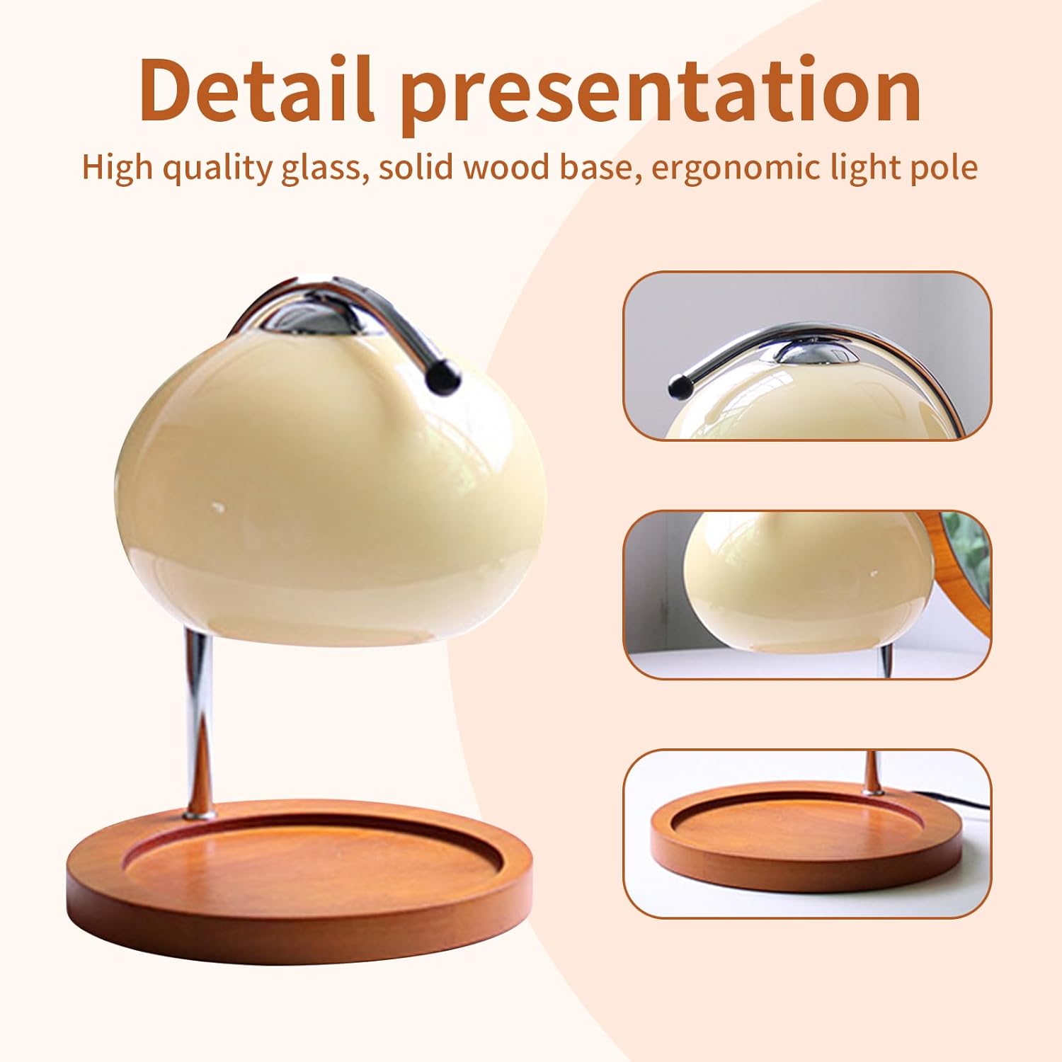 Retro Wood Candle Lamp with Glass Warmer and Dimmable Light