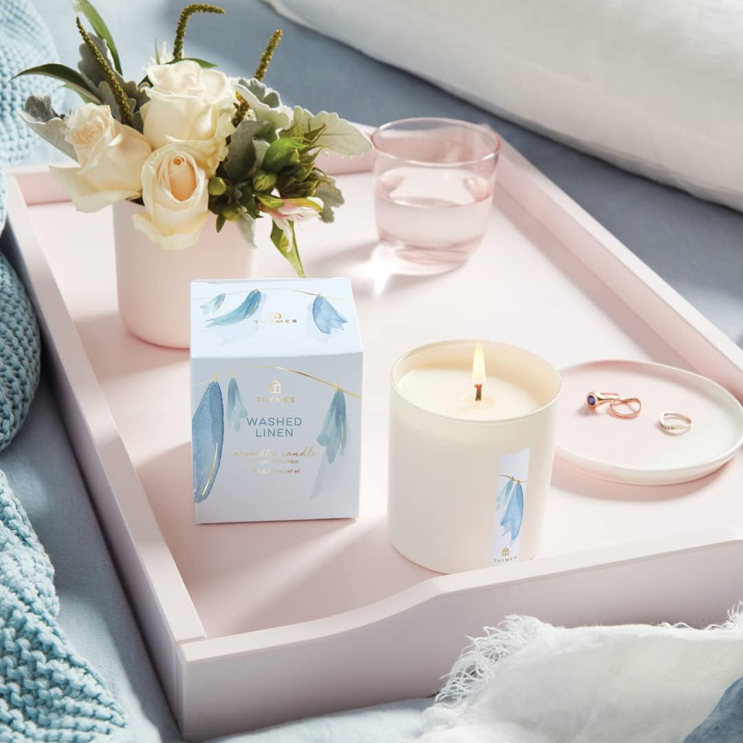 Thymes 8 oz Linen Candle in Matte White Jar