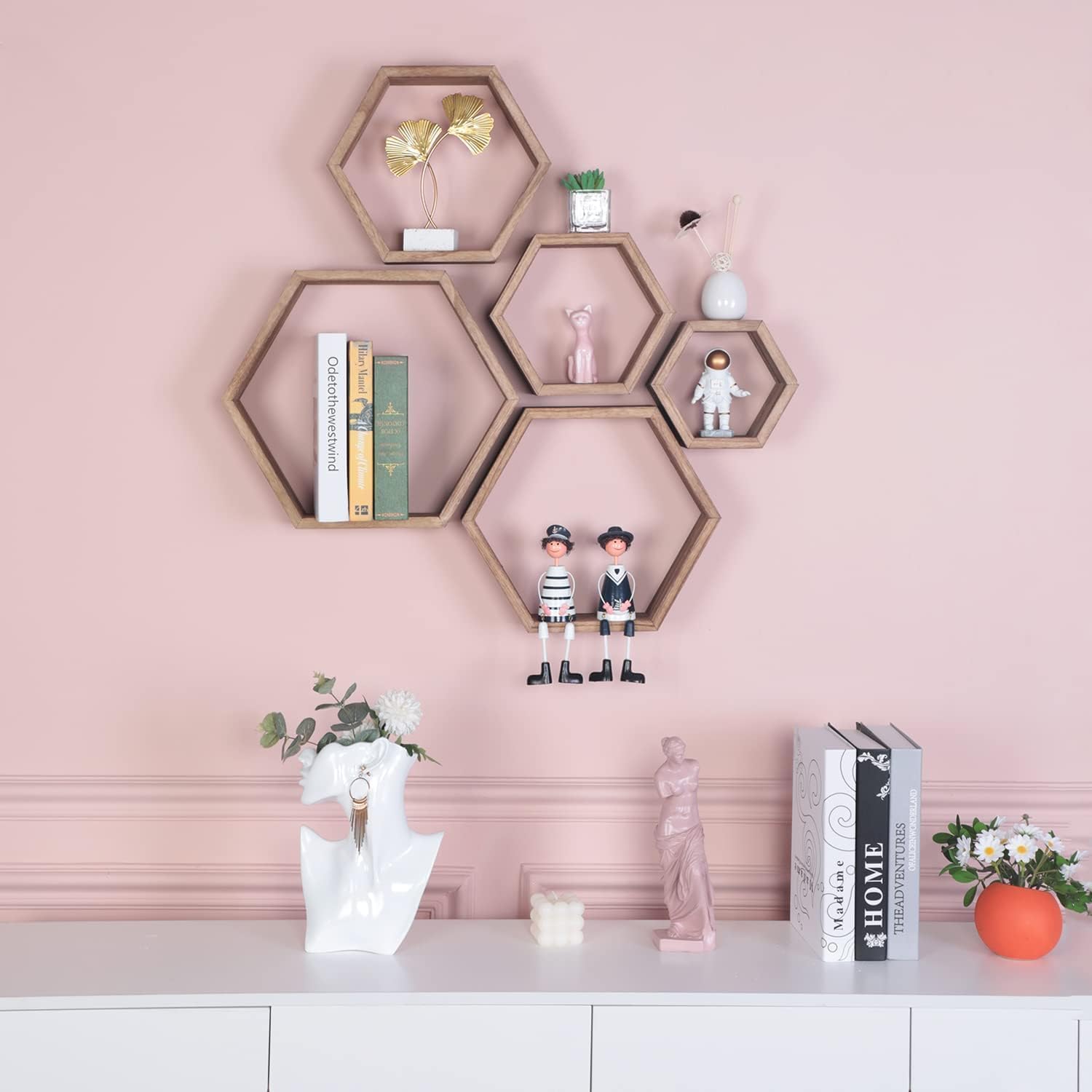 PHOENANCEE Hexagon Floating Shelves Set of 5