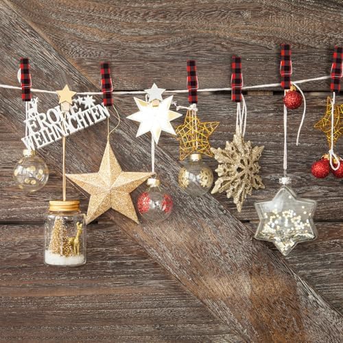 50 Pieces Christmas Photo Clips Buffalo Plaid Wooden Hanging Pegs