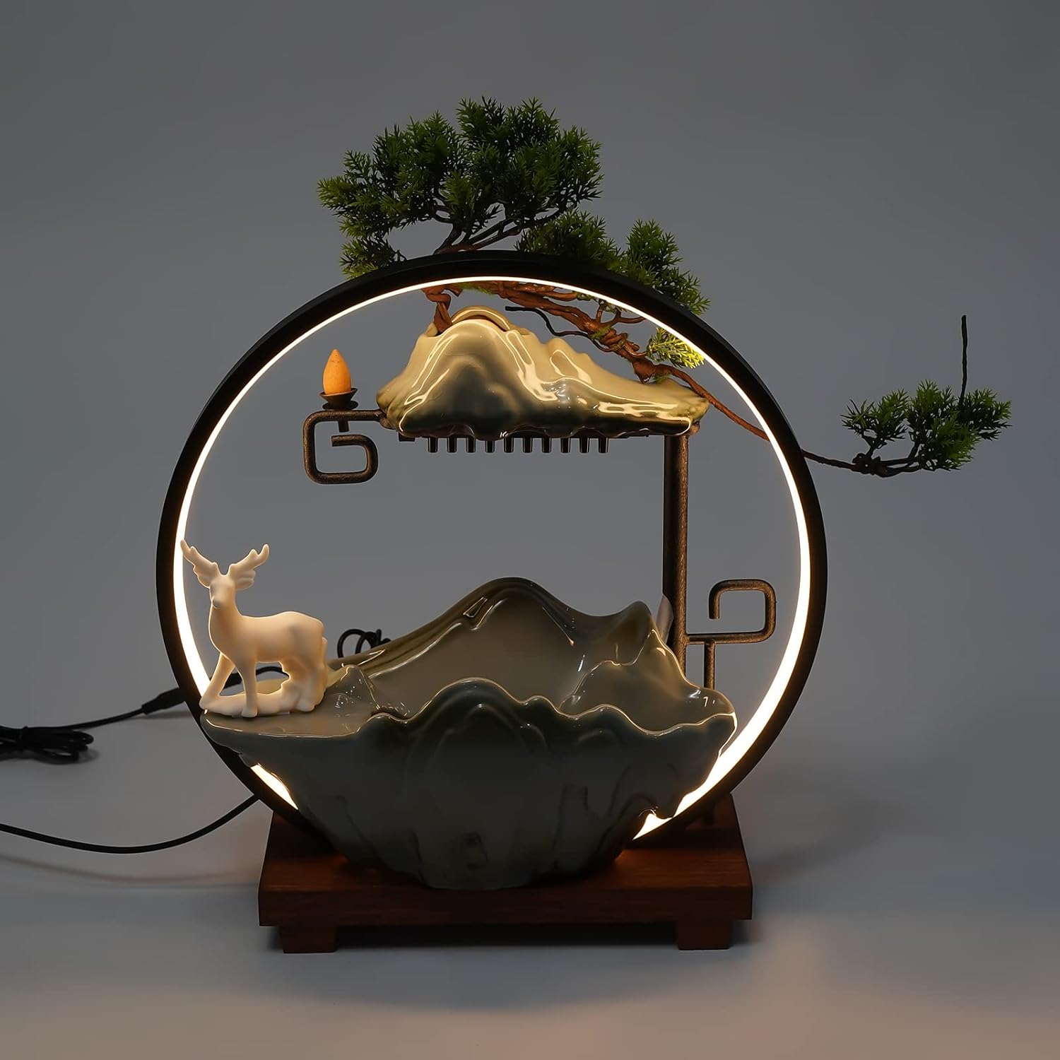 Headery Indoor Water Fountain with LED Light and Incense Holder
