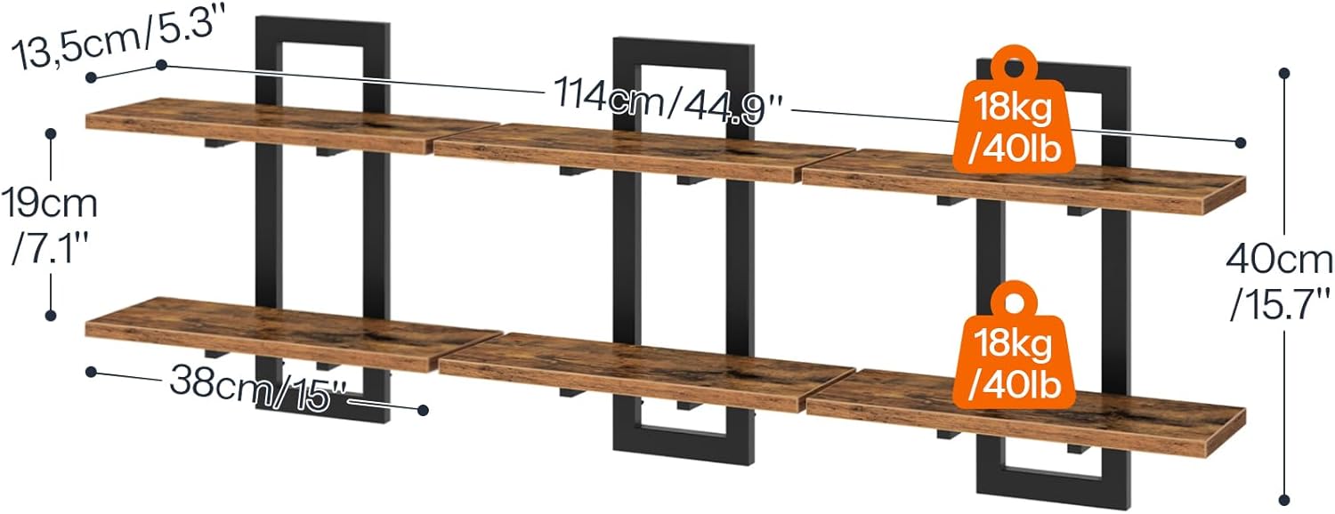 HOOBRO Floating Shelves Set of 3 2-Tier Wall Mounted Storage