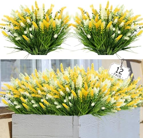LEIISSURREE Fake Monkey Grass with Flowers Yellow White 12 Bundles