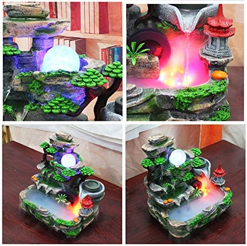 Tabletop Fountain with LED Light and Mist Resin Rockery Fountain Ornament for Home Office Decoration