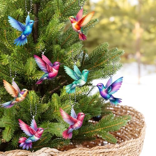 2D Bird Acrylic Hanging Ornament - 8Pcs Hummingbird Christmas Tree Decor