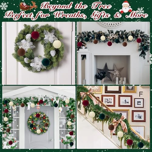 12 PCS Velvet Christmas Ornaments Balls with Shatterproof Design