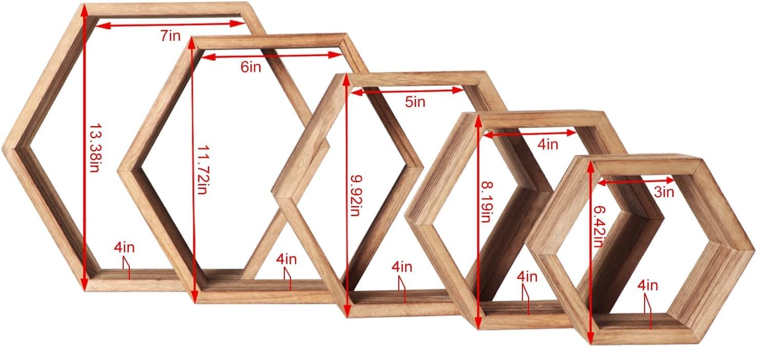 PHOENANCEE Hexagon Floating Shelves Set of 5