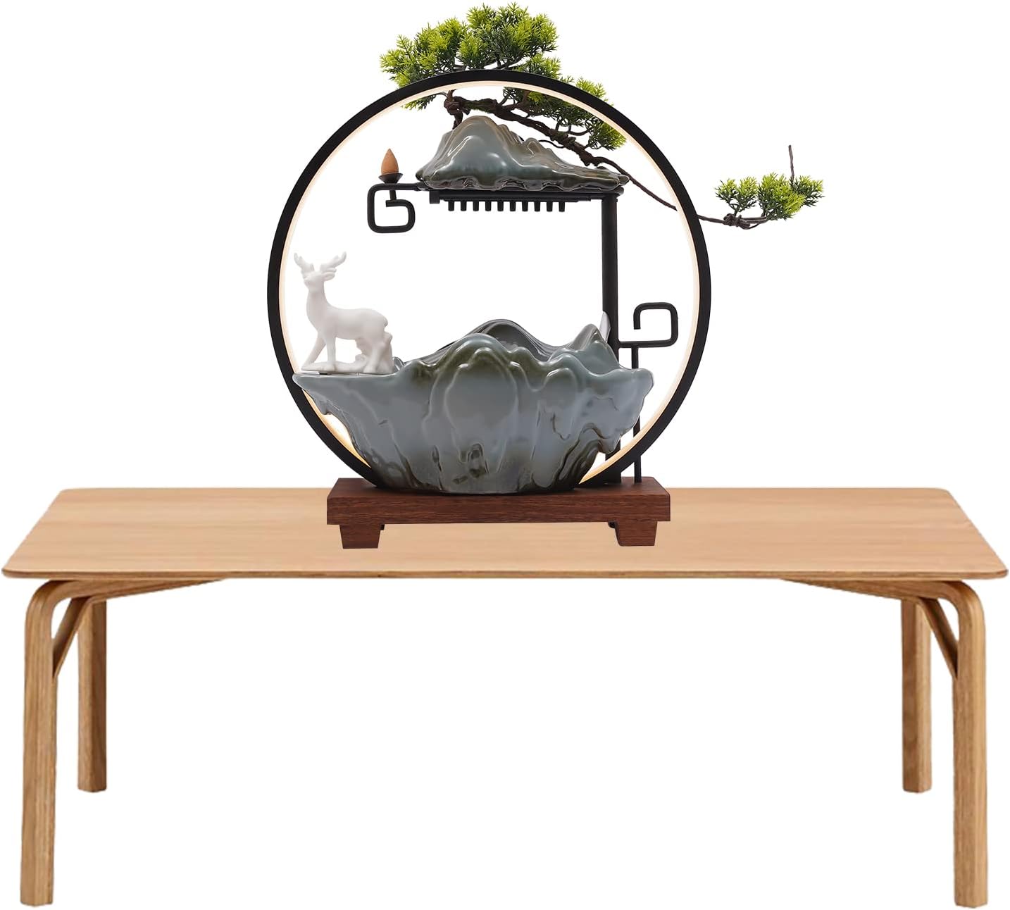 Headery Indoor Water Fountain with LED Light and Incense Holder