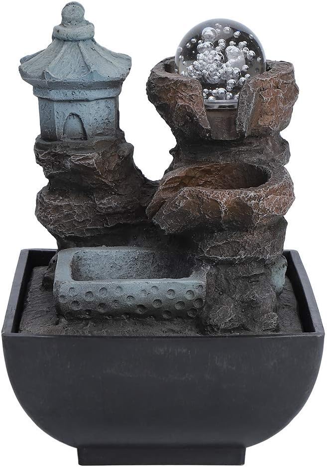 Zerodis Water Fountain Indoor LED Tabletop Fountain Decoration Gift