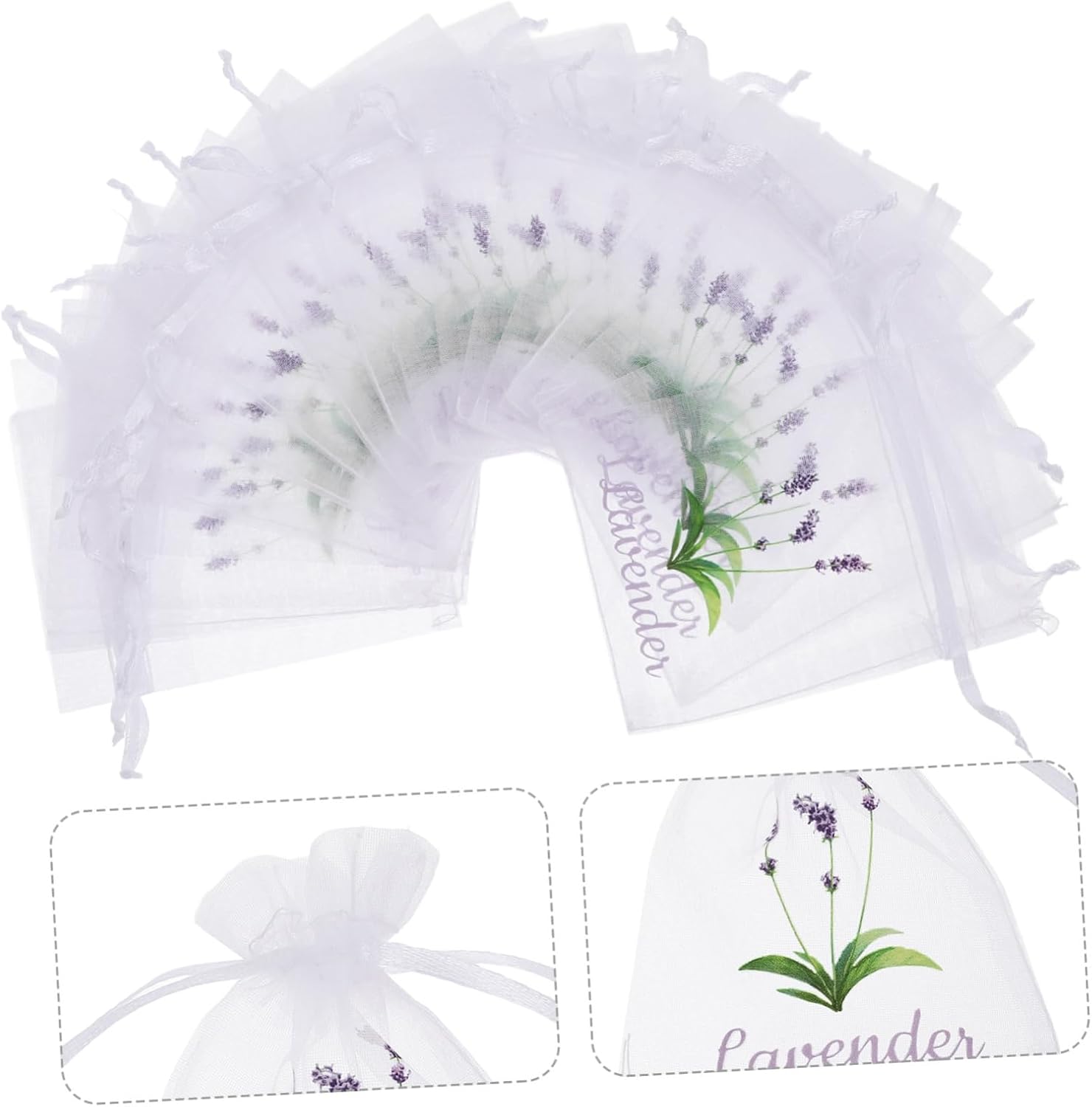 Garneck 20pcs Lavender Sachet Bags Empty Drawstring Mesh Pouches for Herbs and Dried Flowers Refillable Storage