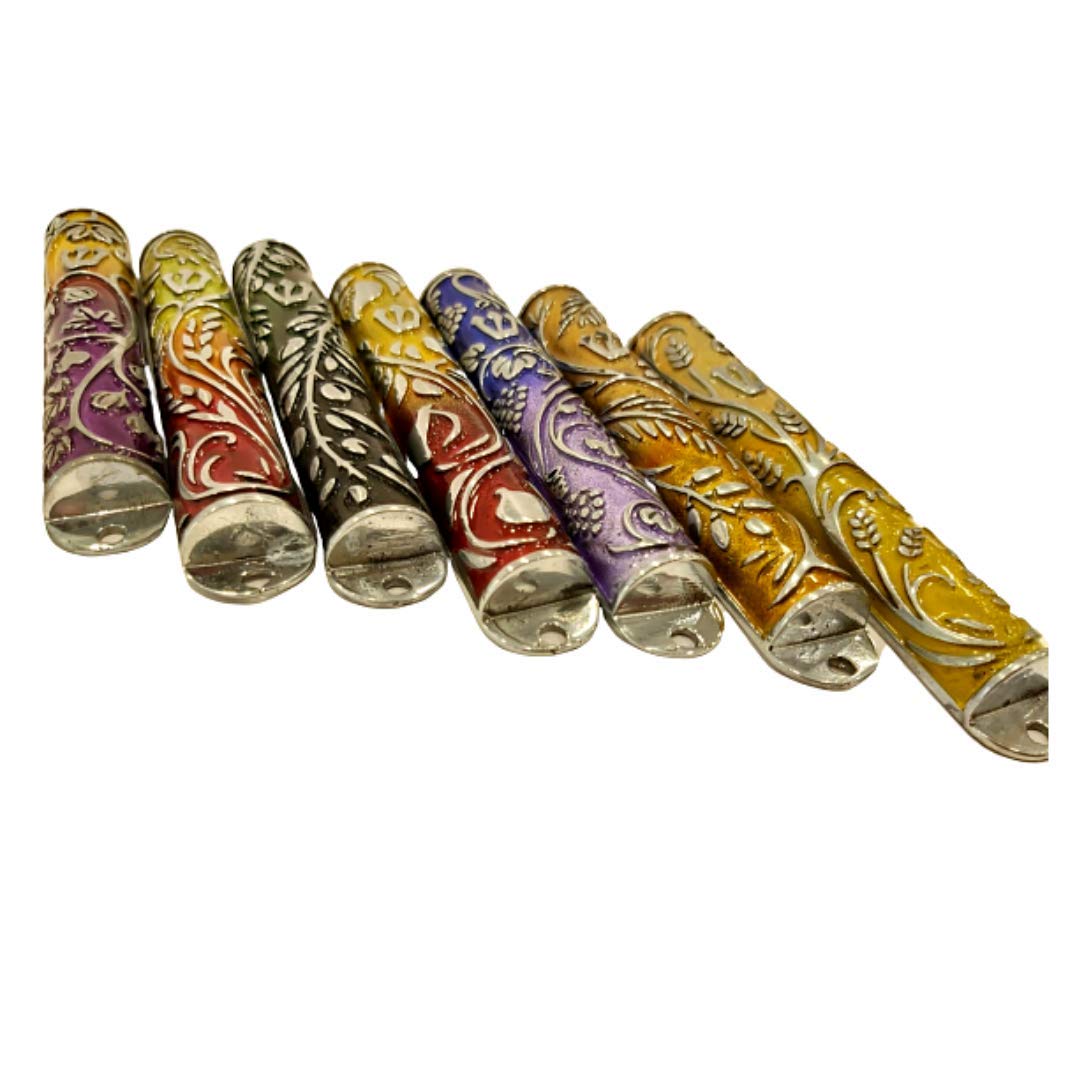 Light Blue Purple Pewter Mezuzah Case with Grapes Design