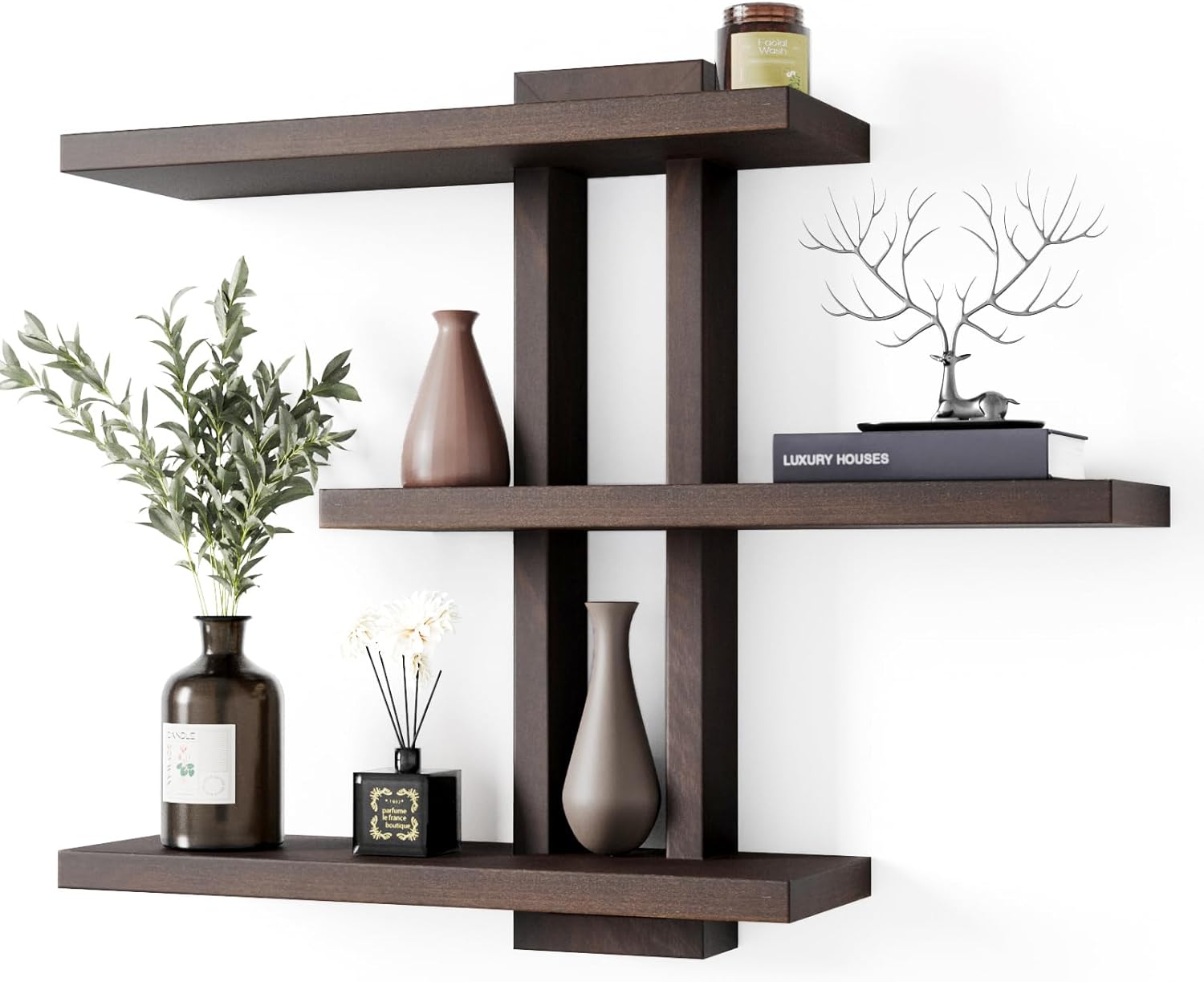 Variable Wood Floating Shelves Set of 3 - Dark Walnut