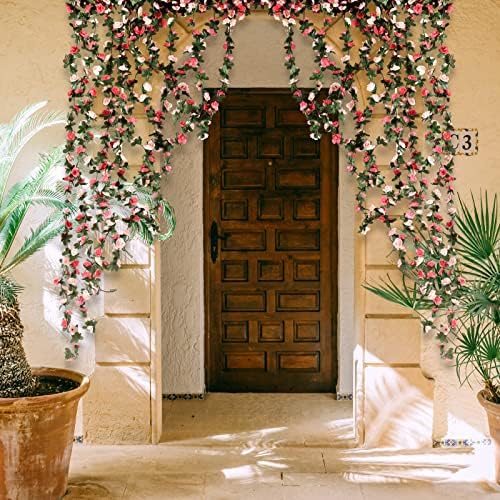 BLEUM CADE Artificial Rose Garland with String Lights 5Pcs