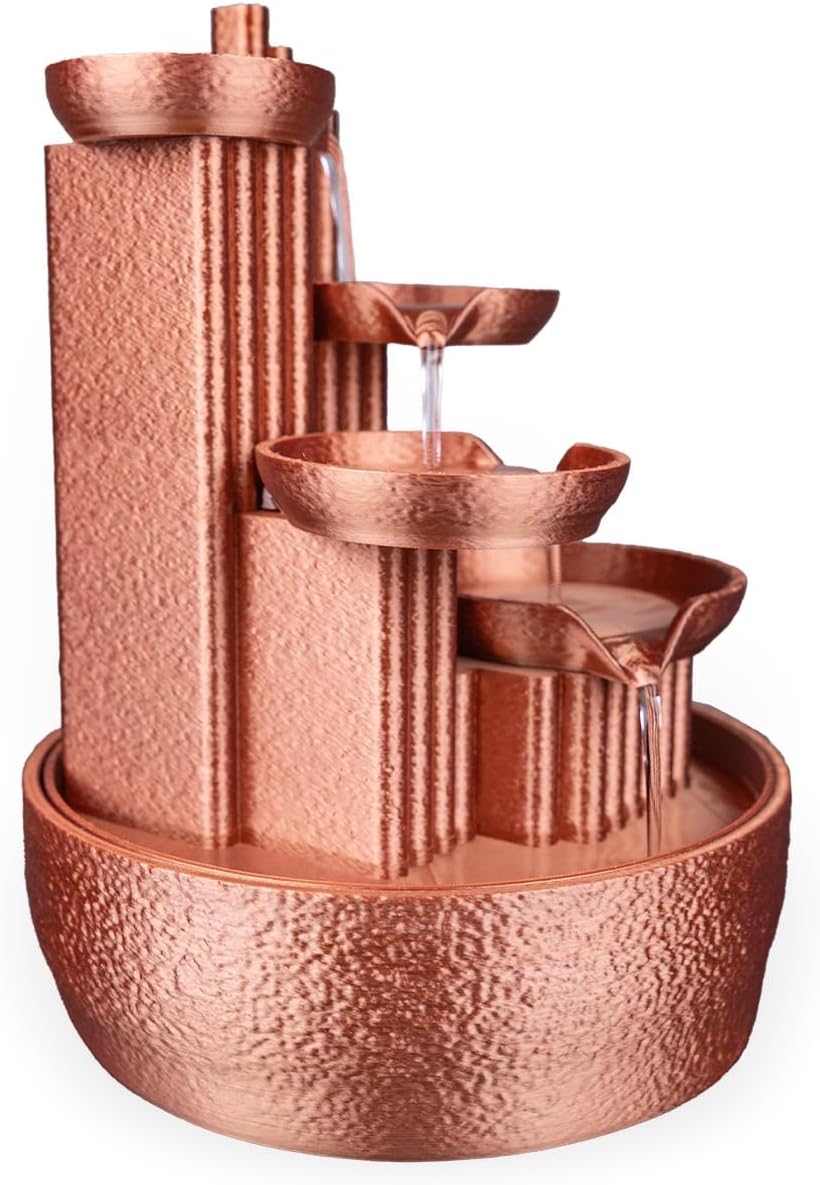 4-Tier Copper-Colored Tabletop Water Fountain with 85W x 85L x 7H Inches