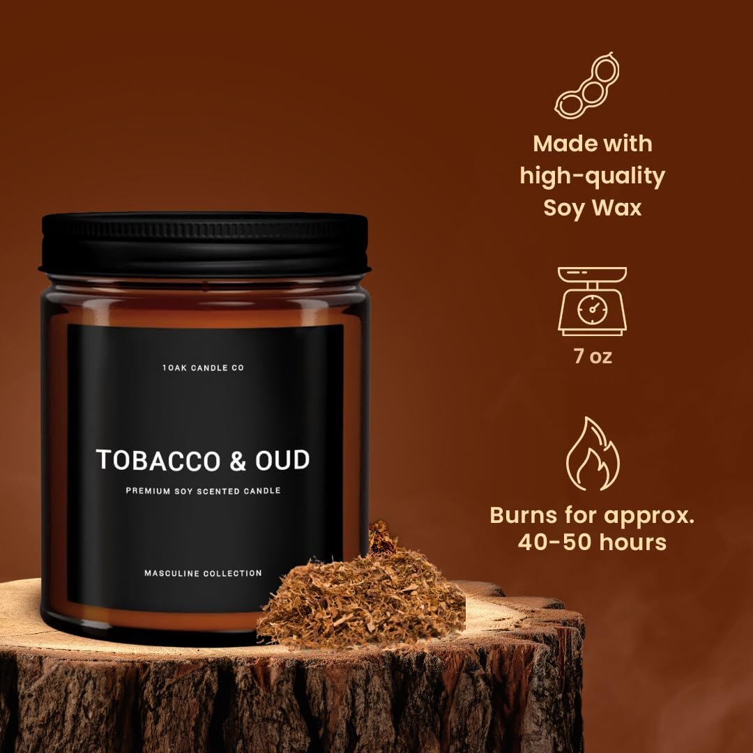 1OAK Tobacco Oud Scented Candle Jar 7oz 40hr Burn Time Soy Wax