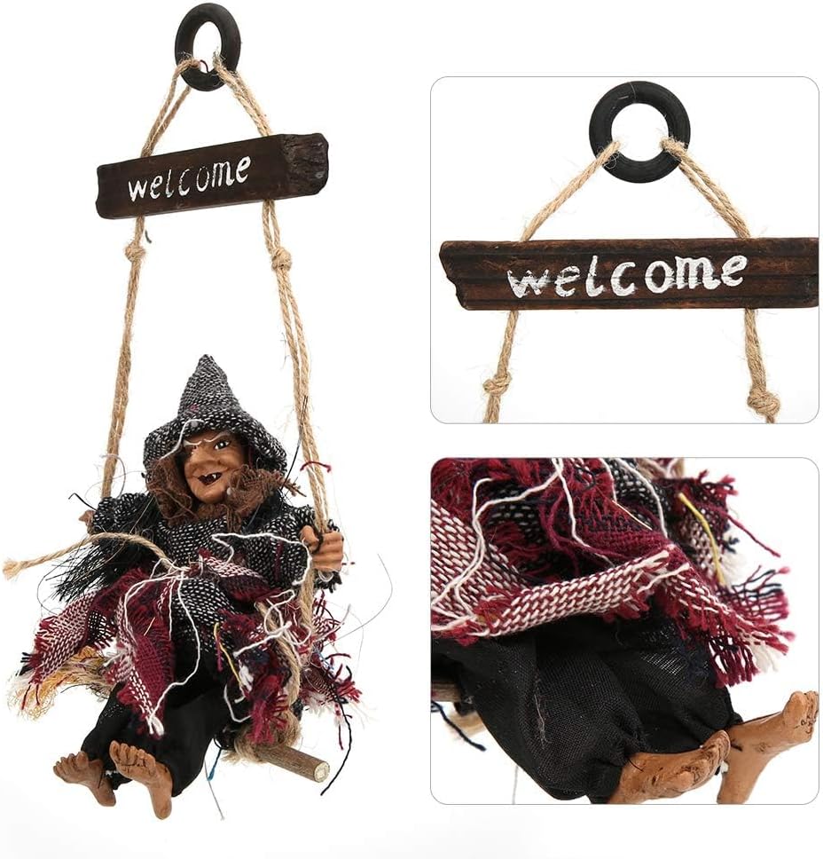 VINGVO Halloween Witch Broom Door Wreath Decor