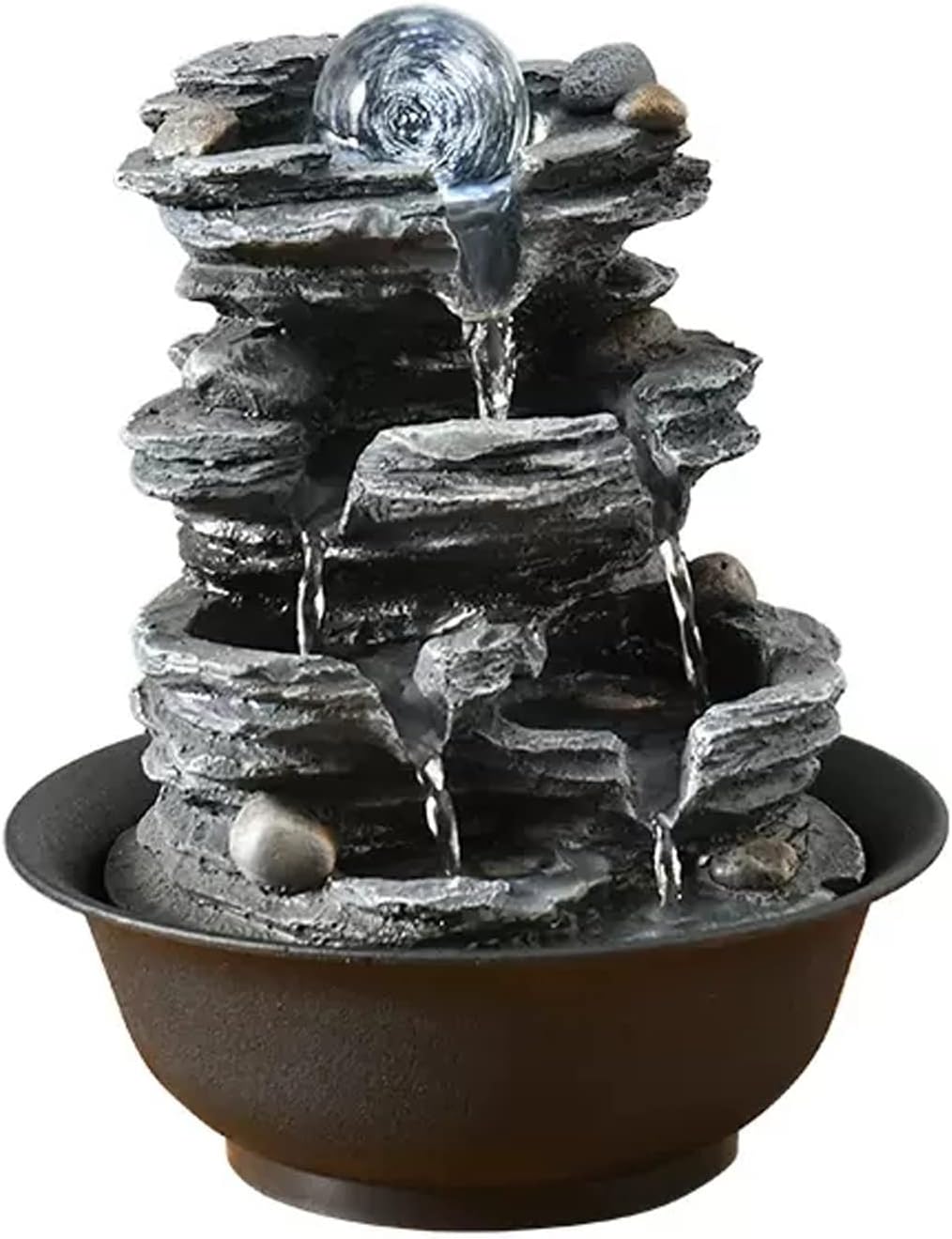 HIHELO Desktop Fountain with Resin Rock and Rotating Ball