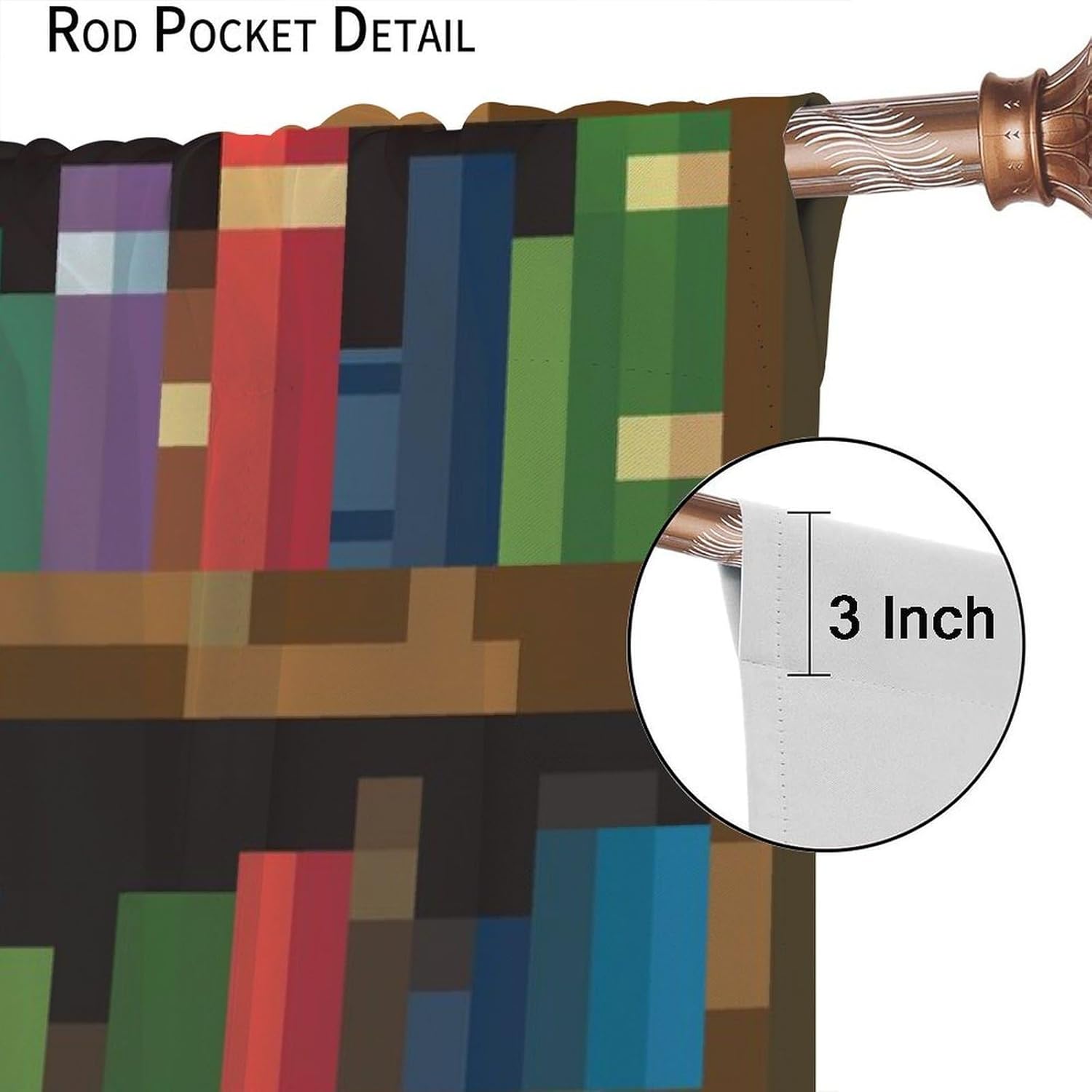 Pixelated Bookshelf Curtain for Kids Bedroom