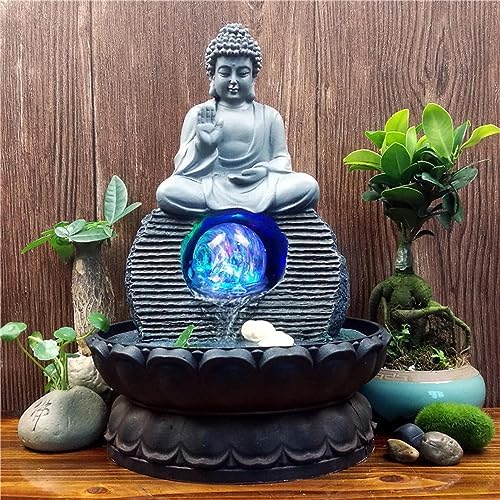 PAVLDSIN Indoor Buddha Tabletop Fountain - Grey Zen Meditation Water Feature