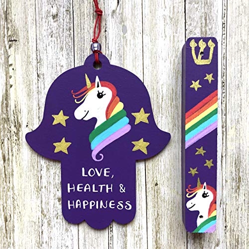 Lea Joelle Hamsa and Mezuzah Rainbow Unicorn Purple Gift